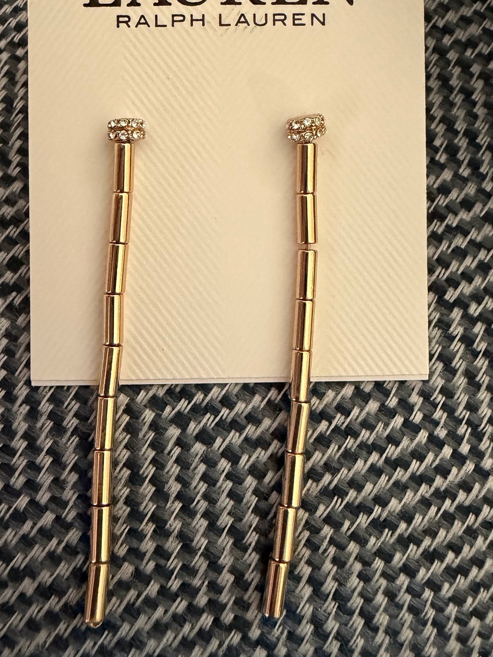 Ralph Lauren Gold Crystal-Top Linear Drop Earrings